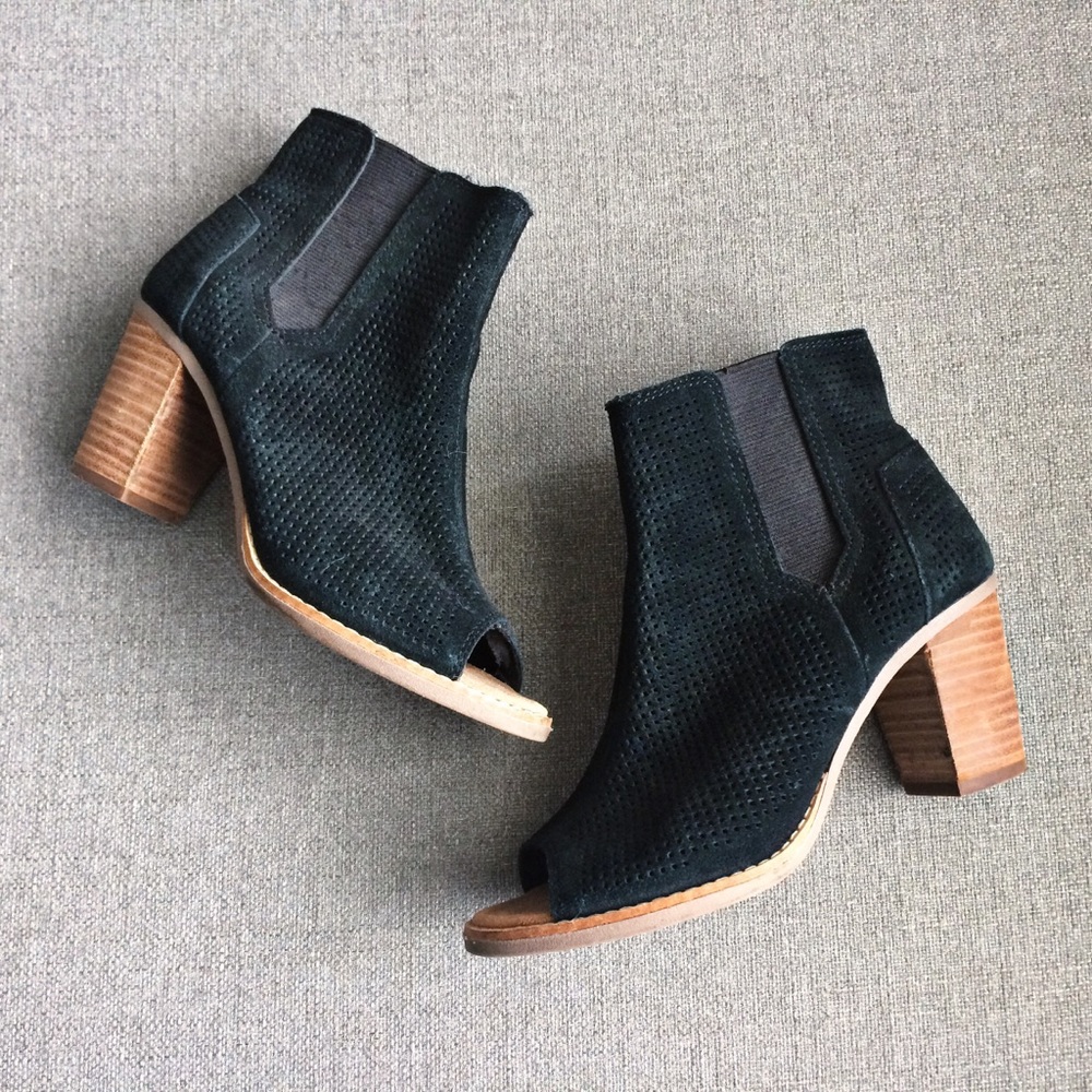 Toms Majorca Suede Peep Toe Perforated Ankle Boot